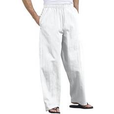 6XL - Women Pants & Shorts Plus Women's Elastic Waist Gauze Cotton Pants by KS Island in White Size 6XL