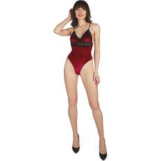 Velvet Bodysuits MeMoi Women's Sylvie Soft Velvet Bodysuit Red Red