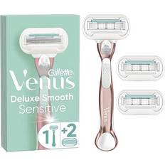 Gillette Venus Deluxe Smooth Sensitive Women's Razor 3 Razor Blade Refills, with Rose Gold Metal Handle, Lubrastrip with A Touch of Aloe Vera