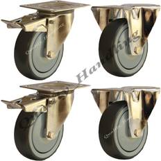 DIY Accessories Parnells 125mm stainless steel rubber fixed & braked castors, 110kg set of 4