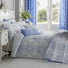 Polyester Housses de couette Homescapes Parure Lit Bleu Toile De Jouy En Polycoton 200 x 200 cm Housse de couette Bleu