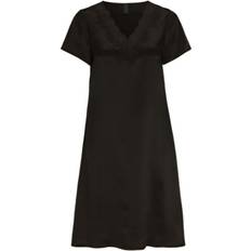Dame - Hør Nattøj Damella Woven Silk Plain Nightdress Black * Kampagne *