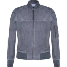 Men - Suede Jackets Infinity Leather Mens Grey Goat Suede Bomber MA-1 Varsity Jacket