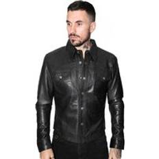 Infinity Leather Infinity Leather Mens Retro Shirt Jeans Jacket-Beijing Black