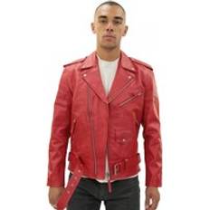 6XL - Leather Jackets Infinity Leather Infinity Leather Mens Cow-Hide Black Brando Jacket -Venice Red