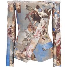 Suits Balmain Sky printed canvas off-the-shoulder suit bleu_multico