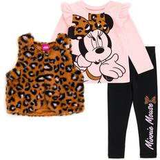 Disney Black Children's Clothing Disney Minnie Mouse Little Girls Vest T-Shirt and Leggings Piece Outfit Set Brown Pink Black