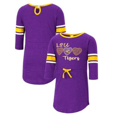 Tigers Children's Clothing Colosseum Girls Toddler Heathered Purple LSU Tigers Poppin Sleeve Stripe Dress