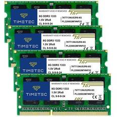 TIMETEC 32GB KIT(4x8GB) DDR3 1333MHz PC3-10600 Non-ECC Unbuffered 1.5V CL9 2Rx8 Dual Rank 204 Pin SODIMM Laptop Notebook PC Computer Memory RAM