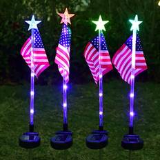 Garden & Outdoor Environment Perfet 4pcs American Flag Lights Independence Day Solar Garden
