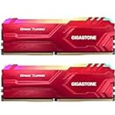 Gigastone [RGB DDR4 RAM] RGB Game Turbo röd skrivbord RAM 32 GB 2 x 16 GB DDR4 RAM 32 GB DDR4-3200 MHz PC4-25600 CL16 1,35 V 288 stift/polig obuffrad icke-ECC datorminne RAM endast PC-stationär