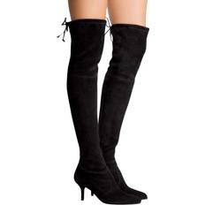 Wide Fit Boots Stuart Weitzman Women's Black Suede Solid Tiemodel Over-The-Knee Boot 10.5 US Tiemodel-BlackSuede