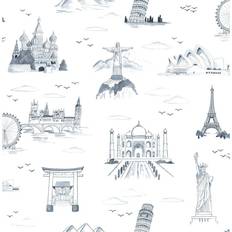 WallPops Landmark Travelers Toille Novelty Peel & Stick Blue