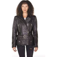 Infinity Leather Womens Long Biker Jacket-Quito Black