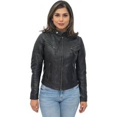 Infinity Leather Infinity Leather Womenss Casual Slim-Fit Biker Jacket-Tulsa Black