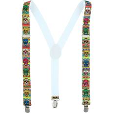 Orange - Woman Belts CTM Day of the Dead Skull Print Clip-End Suspenders Women