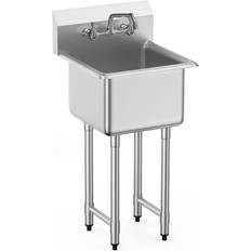 Spülbecken & Arbeitsplatten VEVOR Commercial Utility Prep Sink 1 Fach Edelstahl-Rückwand