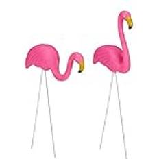 Ornamenti da giardino Relaxdays Fenicottero Decorativo Set da 2 in Plastica e Metallo 2 Misure Pink