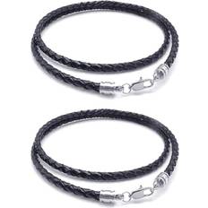 Leather Necklaces Tlily 2X Jewelry Men'S Necklace 3mm Cord Leather Stainless Steel for Men Black Silver Color- with Gift Bag 60cm
