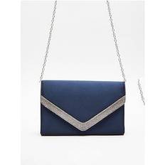 Polyester - Women Clutches Quiz Navy Diamante Trim Clutch Bag, Dark Blue, Women Dark Blue