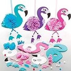 Turkosa DIY Baker Ross Baker Ross FE140 Flamingo hantverk pom pom kit – paket med 3, barnkonst gör din egen fluffiga pom vän