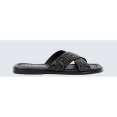 Versace Women Slides Versace Greca Leather Slides