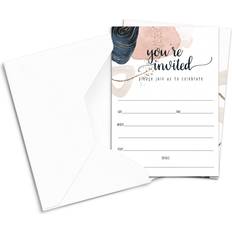 Abstract Invitations and Envelope Set of 25 Fill In Blank Invite Pack for Bridal Shower Graduation Retirement Engagement Wedding Any Occasion Navy Pink and Gold