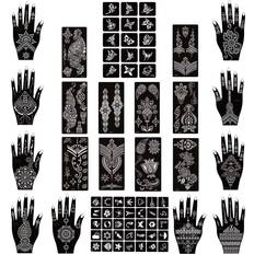 MHD Xmasir Henna Tattoo Stencils Kit Pack of 22 Sheets, Temporary Tattoo Templates Indian Arabian Tattoo Sticker for Hands Body Art