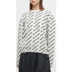 Balenciaga Sweatshirts Jumpers Balenciaga Mini Allover Logo Sweater - White