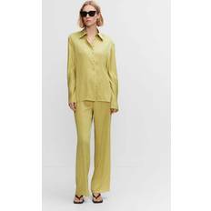 Mango Shirts Mango Women's Satin Pleated Shirt Lime Lime