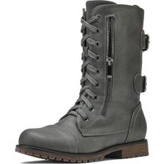 Ankle Boots Dream Pairs Women's Terran Grey Mid Calf Built-in Wallet Pocket Lace up Military Combat Boots