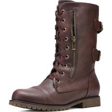 Dream Pairs Women's Terran Snow Burgundy Faux Fur Lined Mid Calf Riding Combat Boots