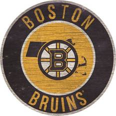 Boston Bruins Round State Wood Sign 12 in