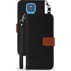 Wallet Cases Nakedcellphone Black/Brown Wallet Case Card ID Slot Wrist Strap for Motorola Moto G Play 2021