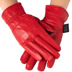 Red - Women Gloves Alpine Swiss Alpine Swiss Womens Touch Screen Gloves Leather Phone Texting Glove Thermal Warm