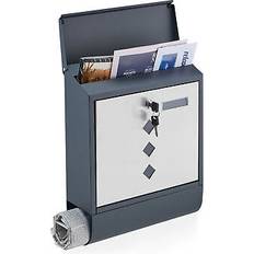 Grey Letterboxes Relaxdays Mailbox with Newspaper Compartment, hwd: 2 Anthracite/silver