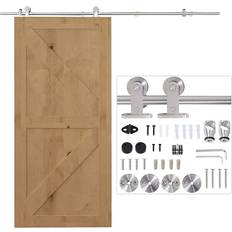 Doors Homcom Modern Sliding Barn Door Closet Hardware Track Kit Clear Glass (x)