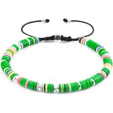 Green Bracelets Anchor & Crew Green Kivu Silver and Vinyl Disc Macrame Bracelet