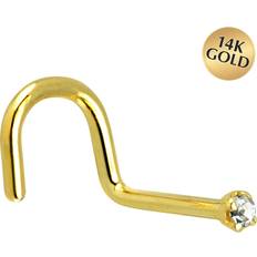 Piercings Body Candy Solid 14Kt Yellow Gold 1.5mm Genuine Diamond Nose Ring Piercing, Gauge RIGHT Nostril White 1/4