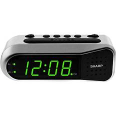 Sharp SHARP Digital Alarm Clock Ascending Alarm Begins Faintly and Grows Increasing Louder, Gentle Wake Up Experience, Dual Alarm Battery Back-up, Easy to Use with Simple Operation Brushed Silver