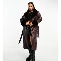 Fabric - Woman Coats Yours Faux Fur Trim Trench Coat Brown