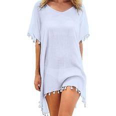 Swimsuit Cover-Ups & Sarong Wraps Women's Chiffon Beach Swim Cover-up with Tassels WHITE