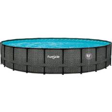 Funsicle Oasis Designer 22 ft. Round 52 in. Metal Frame Above Ground Pool, Dark Herringbone, Gray