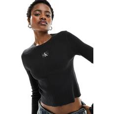 Syntetisk Sweatere Calvin Klein Slim Ribbed Cotton Jumper Black