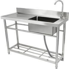 Kitchen Sinks VEVOR Stainless Steel Utility Sink Free Standing Single Bowl Commercial Kitchen Sink, NSF