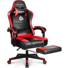 NEO CHAIR N-GEN Gaming Chair with Footrest Levelled Seat Style PU Leather Adjustable Ergonomic Lumbar Support High Back Office Swivel Computer Desk Headrest Design E-Sports PC Gamer Height Reclining 3. Red