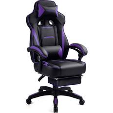 Gaming Chairs Luckracer Luckracer Gaming Chair with Footrest Office Desk Chair Pu Leather High Back Adjustable Swivel Lumbar Support Reclining Ergonomic Gamers Chair with Footrest Purple