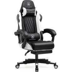 Gaming Chairs GTPLAYER GTPLAYER Gaming Chair with Footrest and Pocket Spring Cushion, Cow-Spotted Design Comfy Chair, Height Adjustable Gamer Chair with Headrest and Lumbar Support for Office or Games White