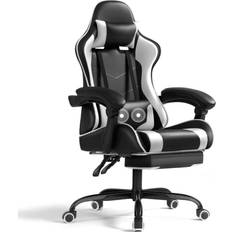 Gaming Chairs Shahoo Shahoo Gaming Chair with Footrest and Massage Lumbar Support, Video Racing Seat Height Adjustable with 360°Swivel and Headrest for Office or Bedroom, White