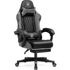 Gaming Chairs GTPLAYER GTPLAYER Gaming Chair with Footrest and Pocket Spring Cushion, Cow-Spotted Design Comfy Game Chair, Height Adjustable Gamer Chair with Headrest and Lumbar Support for Office or Games Grey